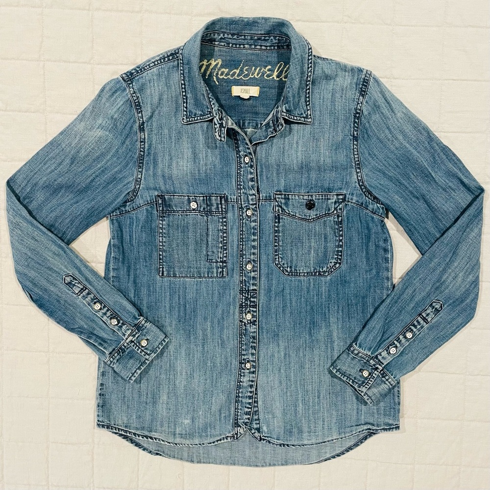 Madewell Denim Shirt Womens XS Chambray Cotton Button Down Boyfriend Western